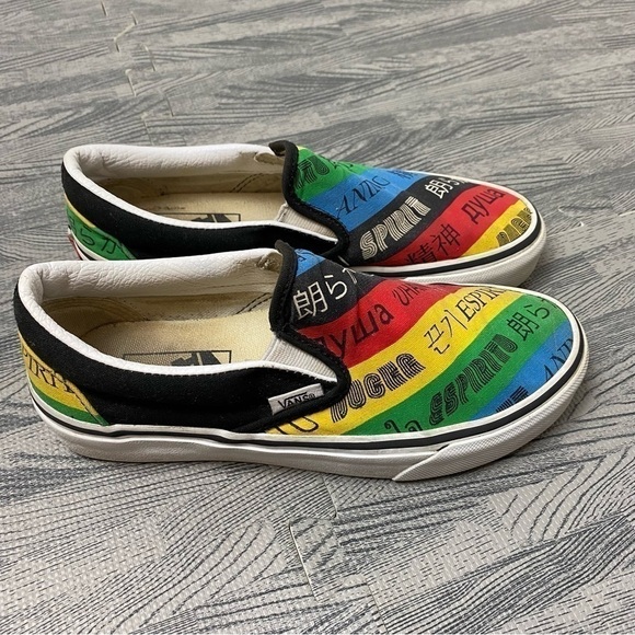 Vans Classic Slip-On Canvas Multicolor Striped Japanese Script Slip On Sneakers - Picture 3 of 12